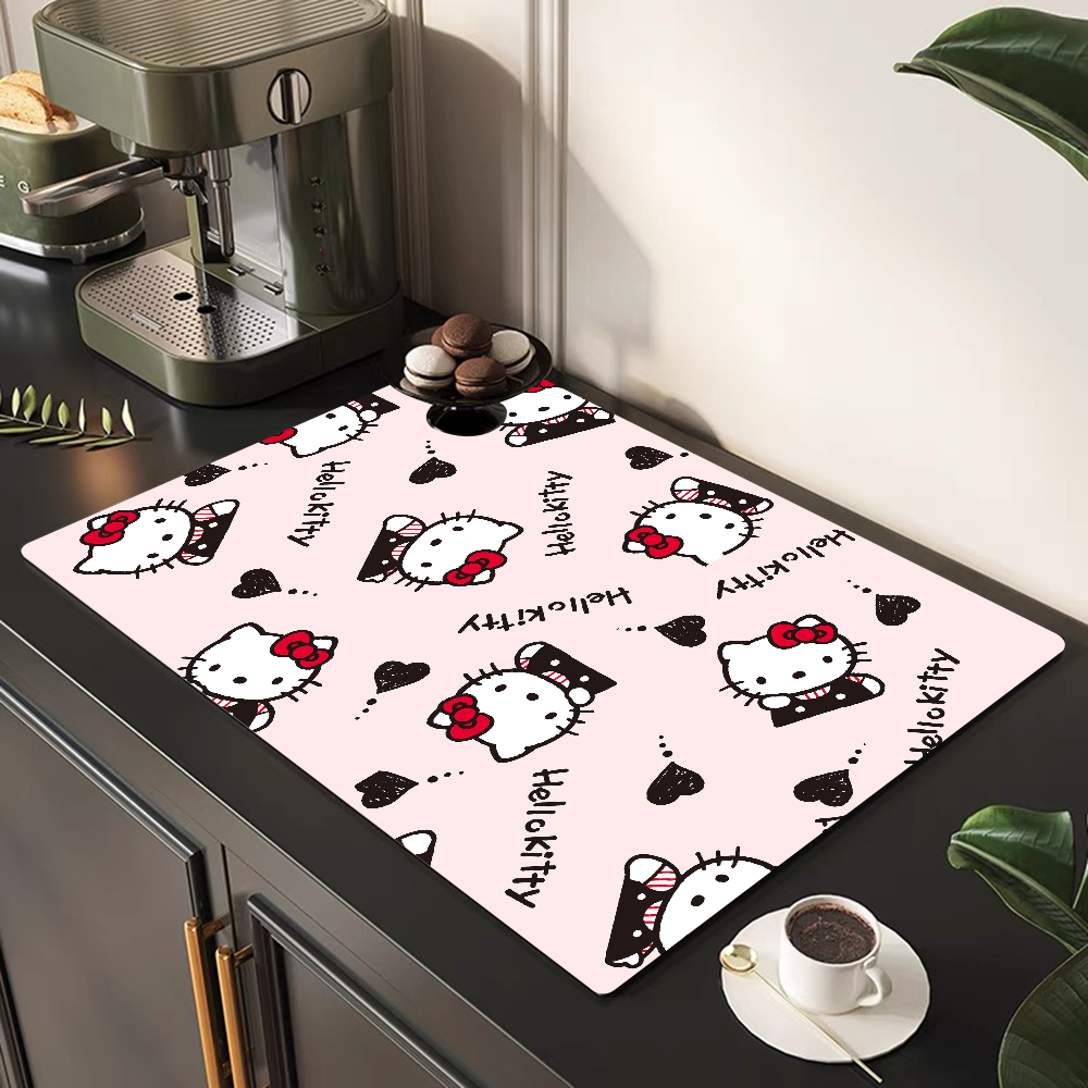 Hello Kitty Printed Dish Drying Mat Super Absorbent Coffee Drain Pad Tableware Quick Dry Rug Kitchen Dinnerware Placemat