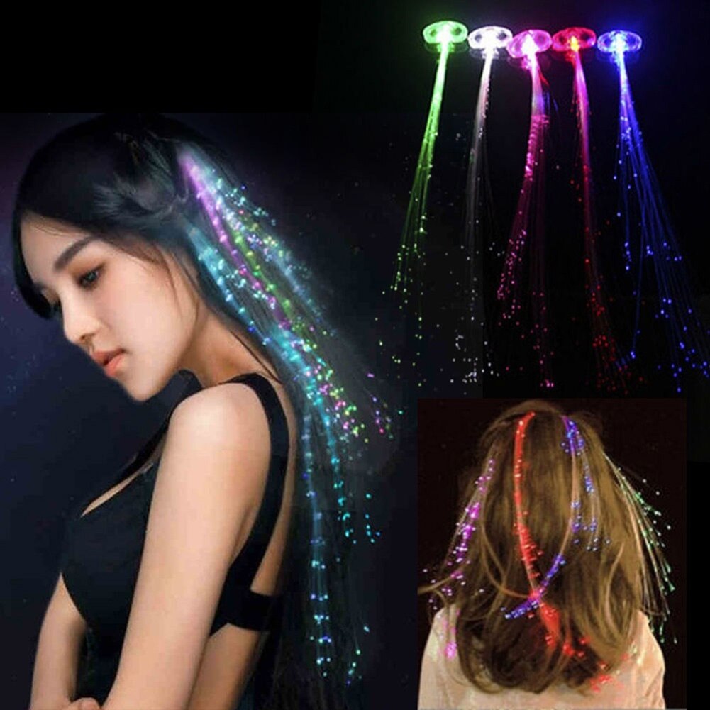 Luces LED trenzadas para niñas, fibra óptica luminosa, decoración de horquilla para de Halloween, Bar, decoraciones navideñas