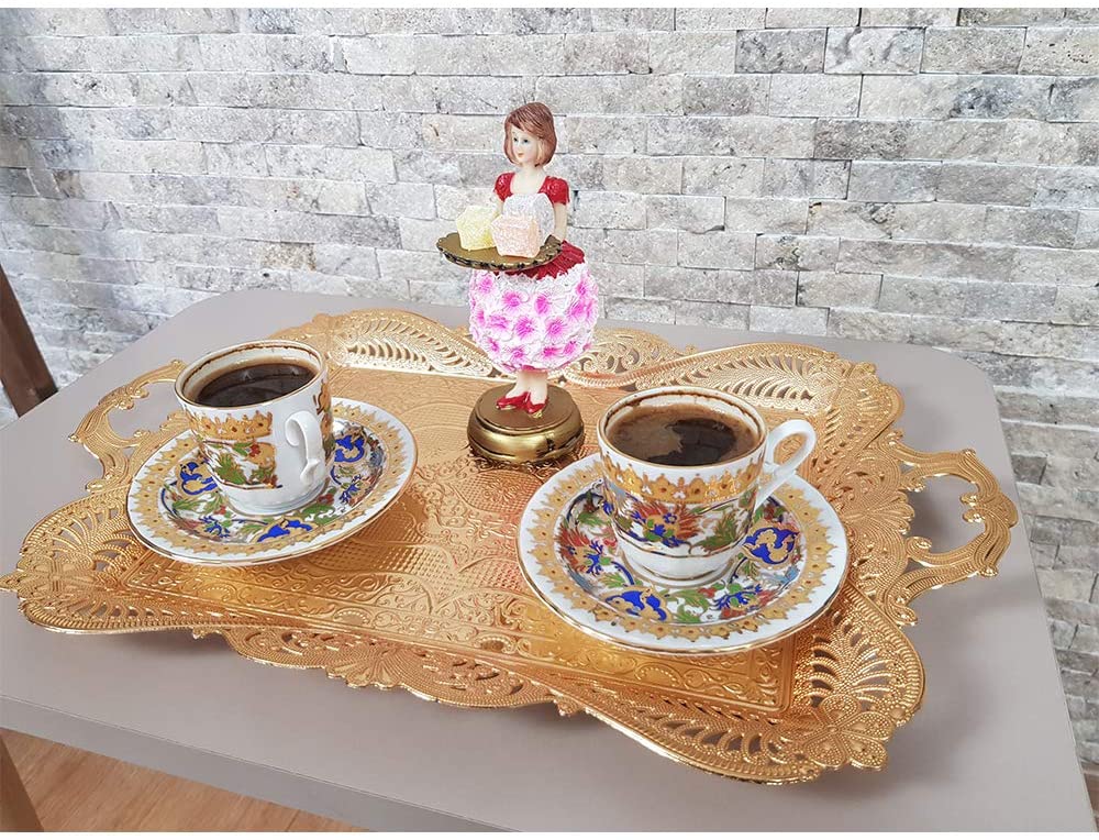 Plateau de service à thé marocain, décoratif en or, Ottoman turc, café, boisson, Bar, robe d'extérieur, maison rustique (15)
