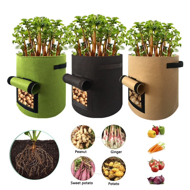 4/7/10/15 Gallon Potato Grow Bags Vegetable Plant Pot Home Garden Greenhouse Carrot Tomato Moisturizing Fabric Growing Planter