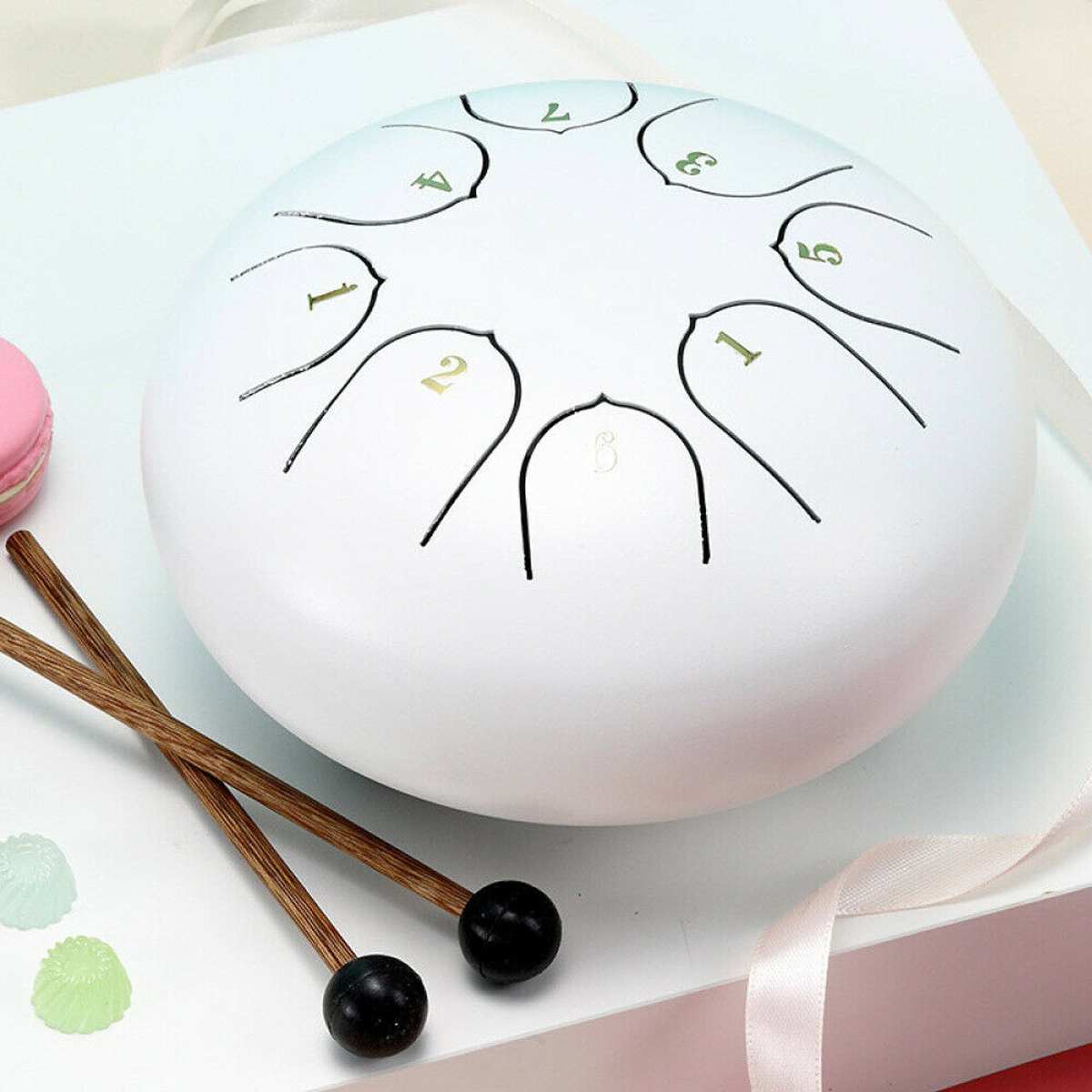 6 Inch 8 Tune Steel Hand Pan Drum Tank Drums With Drumsticks Carrying Bag Percussion Instruments Handpan Mallets Bag: White