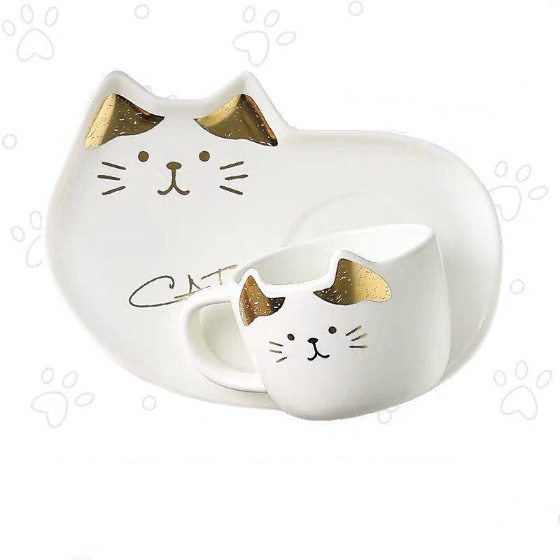 Ceramic Cute Cartoon Cat Coffee Mug Set Animal Breakfast Milk Tea Cup With Dessert Tray Office Drinkware Novelty: F