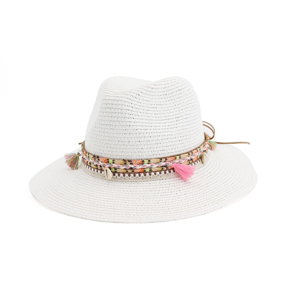 Hoaree strå solhatt vit panama hatt strand dam sommar kepsar sombrero kvinnlig fedora casual dam chapeau: Vit