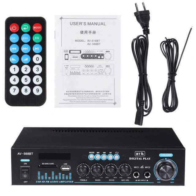 1000W bluetooth 5.0 Home Digital Amplifiers Audio Hifi Bass Class D Power Amplifier for Subwoofer Speakers FM USB Remote Control: EU Plug