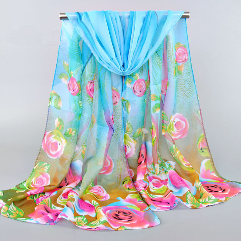 Uit india rose print chiffon polyester sjaals vrouw dunne sjaal tulband riem hijab mode arabische sjaals wrap: 3