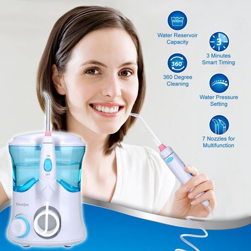 Nicefeel irrigator oral água flosser jato dentes mais limpo com 600ml tanque de água 7 dicas para cuidados com os dentes plugue da ue