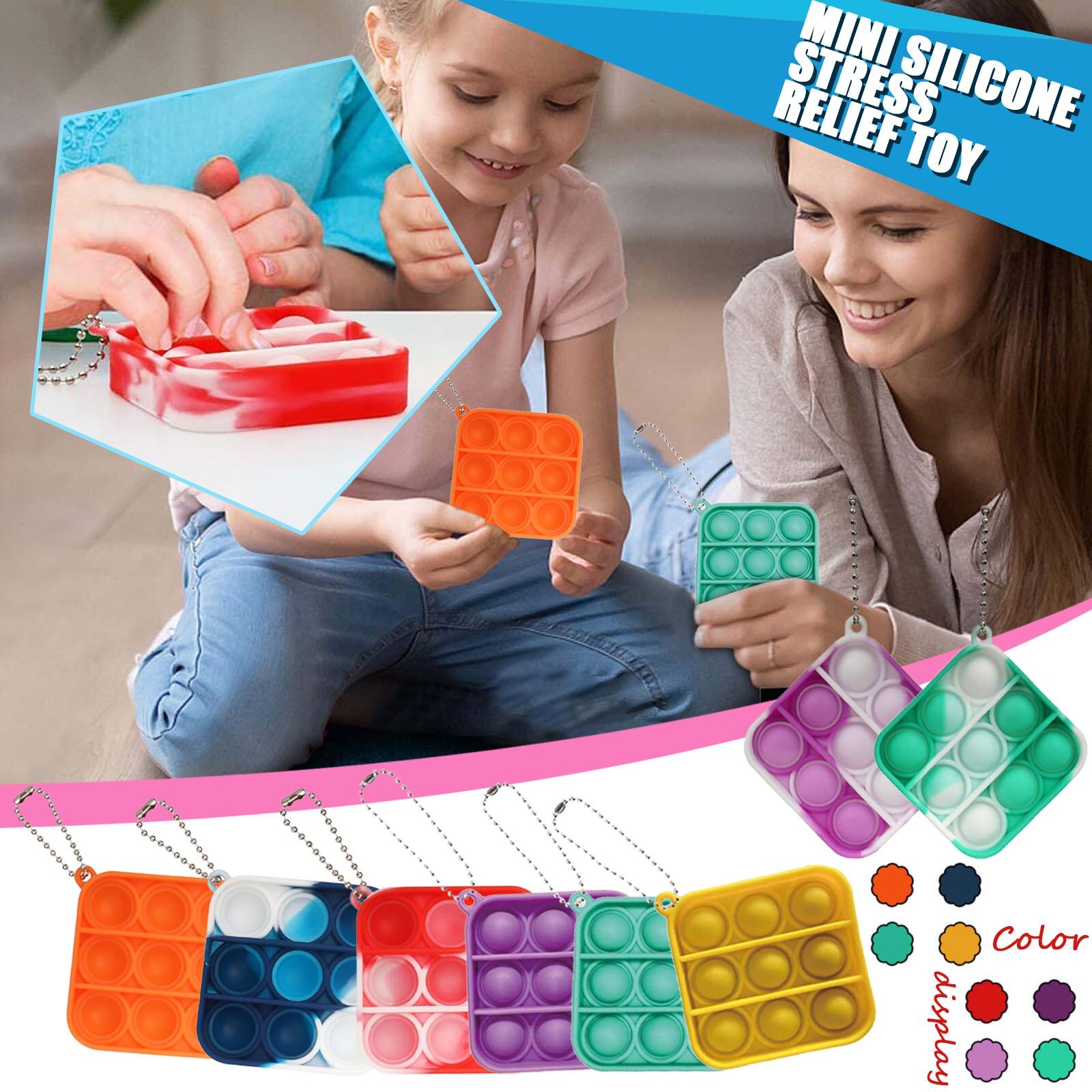 Erwachsene freundlicher Mini Sensorischen Spielzeug drücken blasiert Zappeln Spielzeug binden Farbstoff Keychain Ring Autismus Bedürfnisse Squishy Stressabbau Spielzeug Silikon