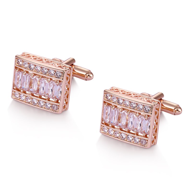 WEIMANJINGDIAN Brand Exquisite Cubic Zirconia Rectangle Shape CuffLink for Men in White / Rose Gold Colors: Rose Gold Color