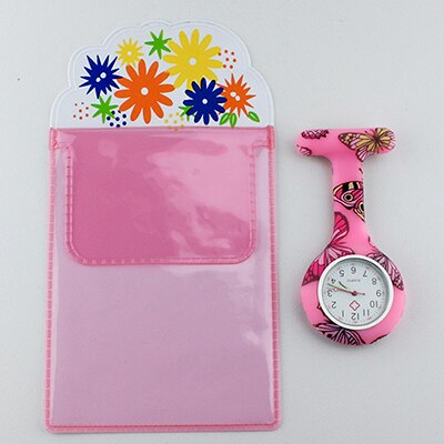 Free Pencil Case FOB Silicone Nurse Watch Doctor Nurse Butterfly Pattern Japenese Movt Brand Hospital Nurse Pocket Watch: pink-butterfly