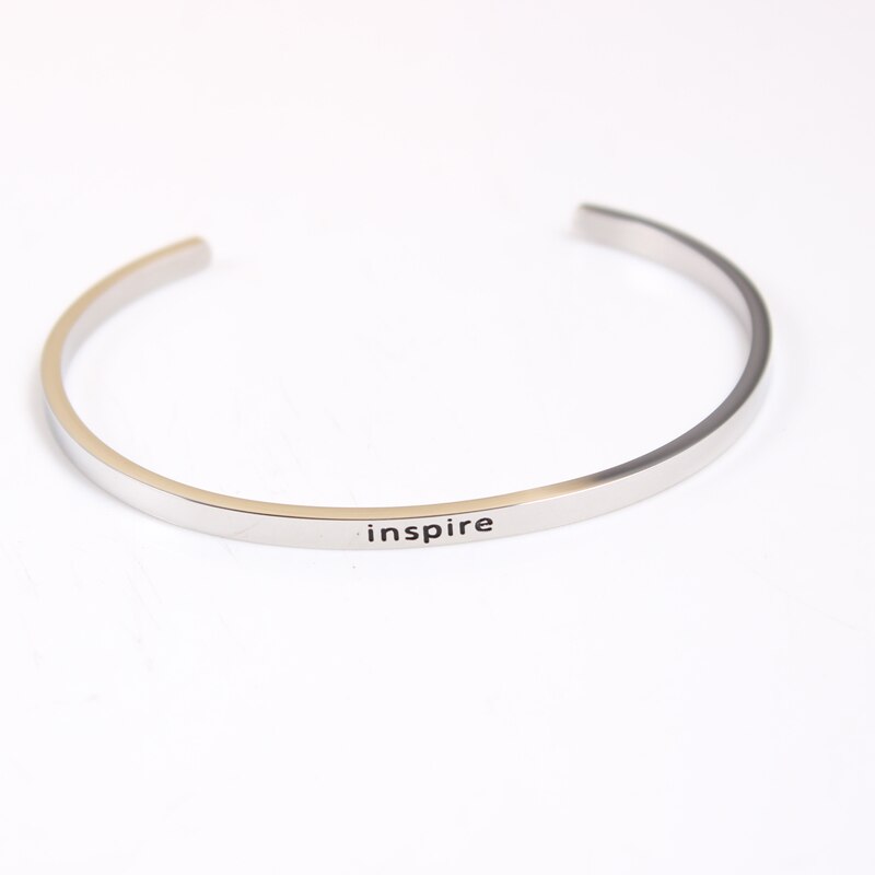 Stainless Steel Bar Engraved Positive Inspirational Quote Cuff Bangle Mantra Bracelet for Women Best Christmas: inspire