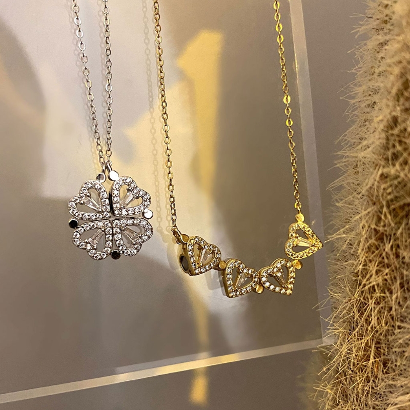 Klavertje Vier Ketting Magnetische Vouwen Hartvormige Sleutelbeen Chain Te Openen Choker Sieraden Opknoping Hanger Voor Vrouwen