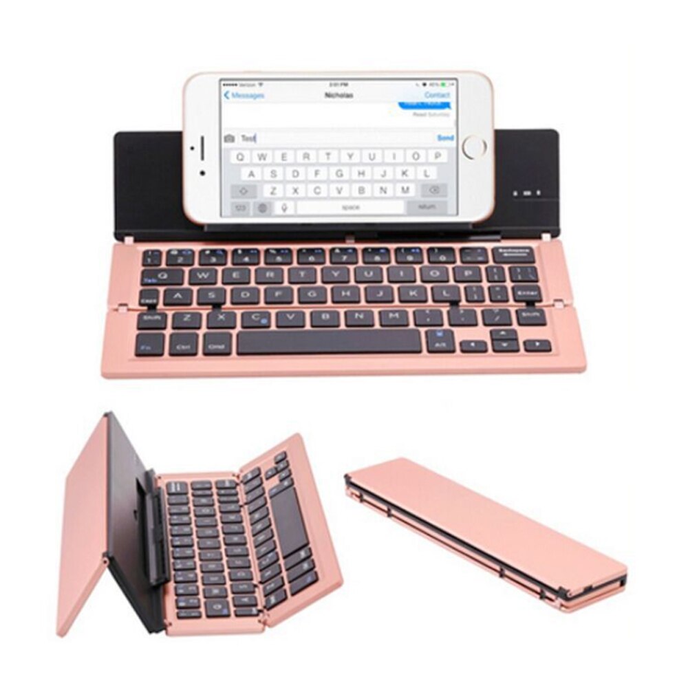 Clavier sans fil Bluetooth pliable, compatible avec les tablettes et les téléphones intelligents, pour iPhone, Android, tablette, ipad, PC: Rose Gold