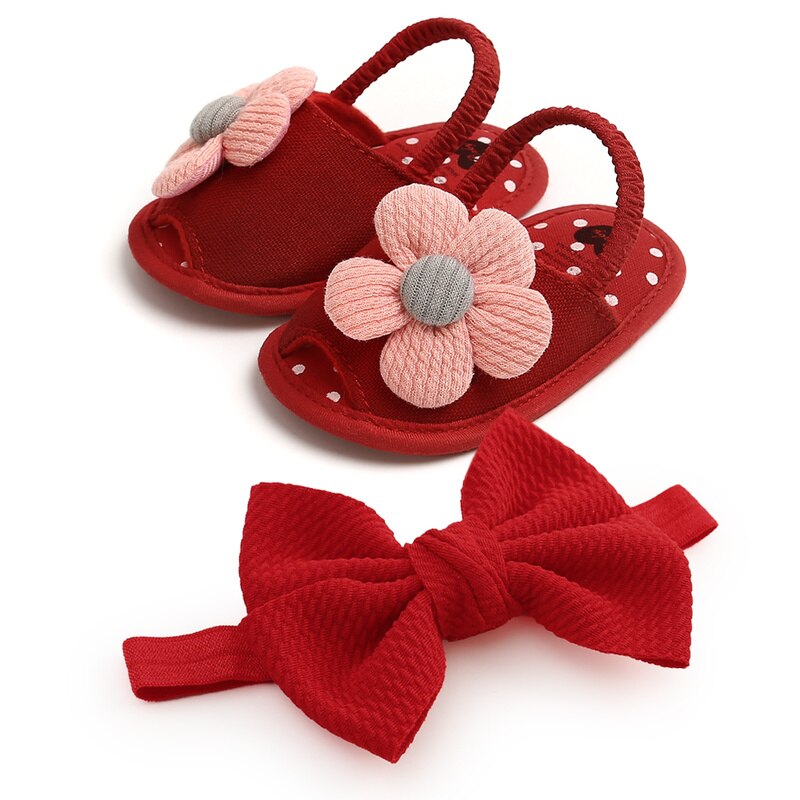 Fish mouth Sandals Baby Girls Shoes Sun Flower Newborn Bow Baby Girl Princess Sandals Cotton Shoes With Hair Band