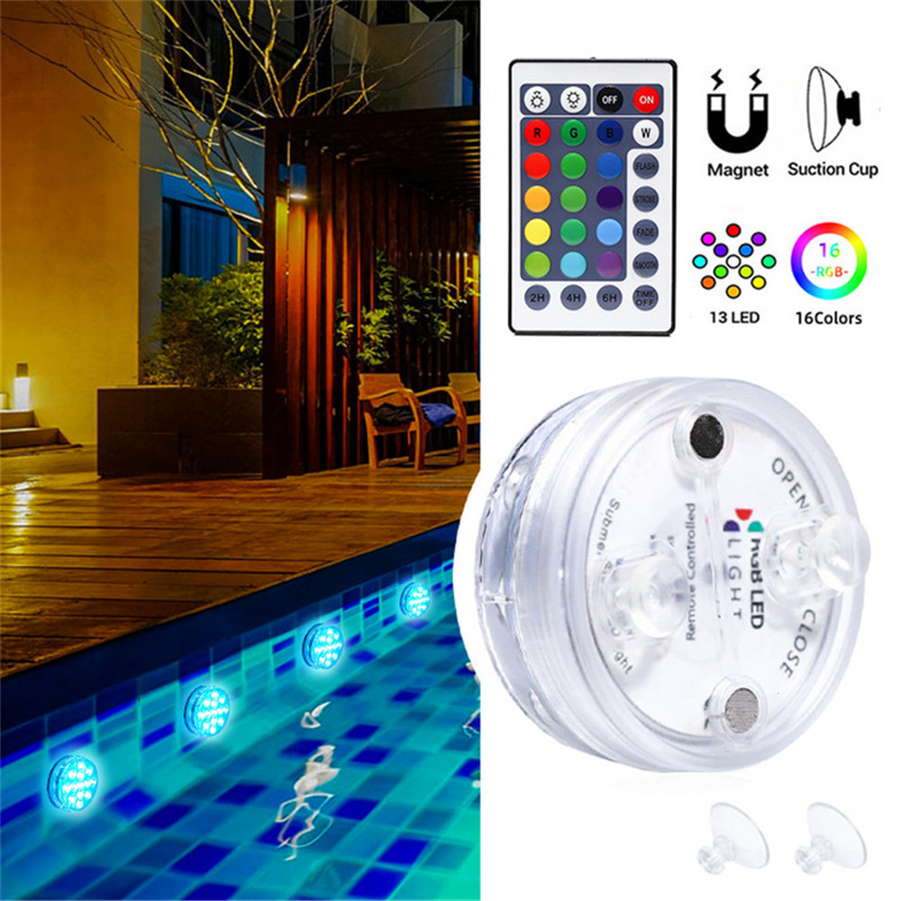 mise à niveau Aimant RVB Lumière Submersible IP68 13LEDs Sous-Marine Lampe De Nuit Extérieure Vase Bol Étang Piscine Décoration Lampe