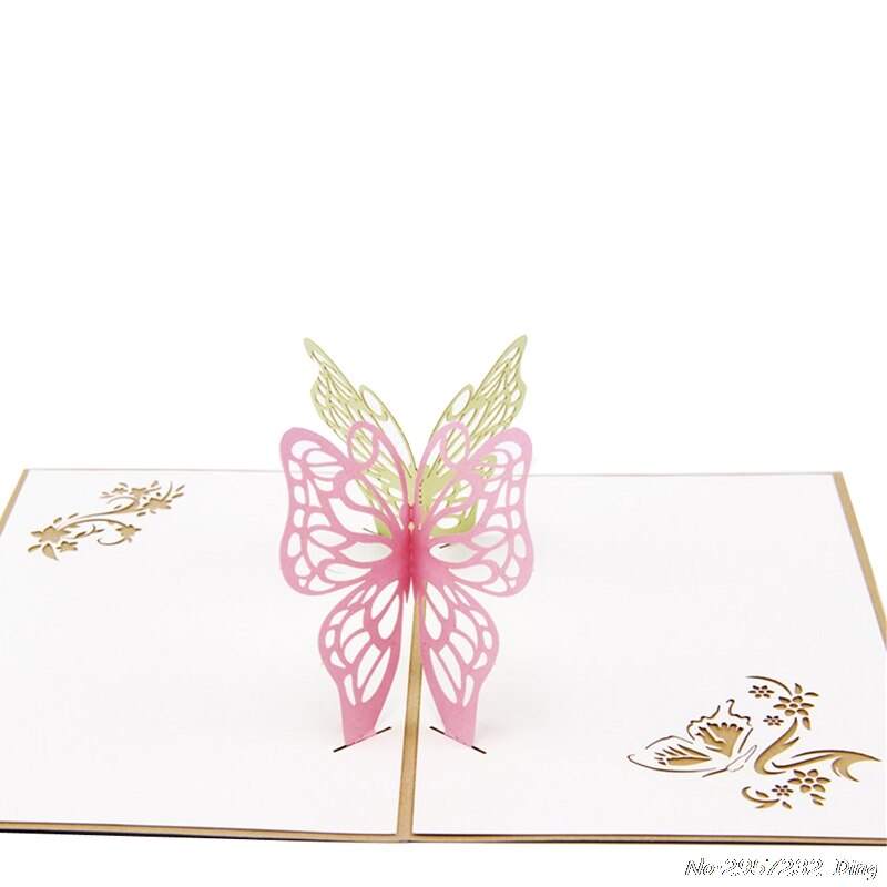 3D Pop Up 2 Butterfly Greeting Cards Christmas Birthday Valentine Invitation