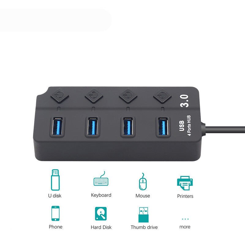 Usb-hub 3.0 5 gbps hoge snelheid 4- poorts usb 3.0- hub splitter aan/uit-schakelaar voor laptop-pc