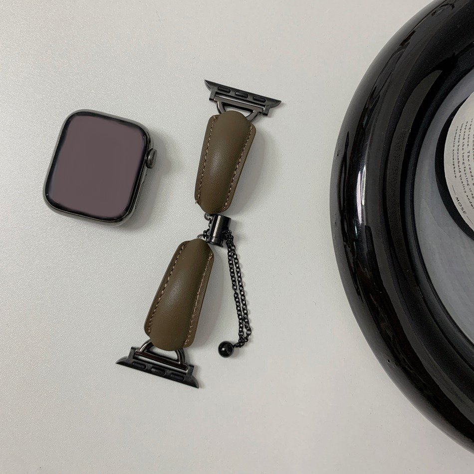 Luksus d-læderrem til apple watch series 10 9 8 7 6 se 5 4 3 38/40/41/42/44/45/46mm iwatch ultra 2 49mm rem metalarmbånd: Xs / Sort gul