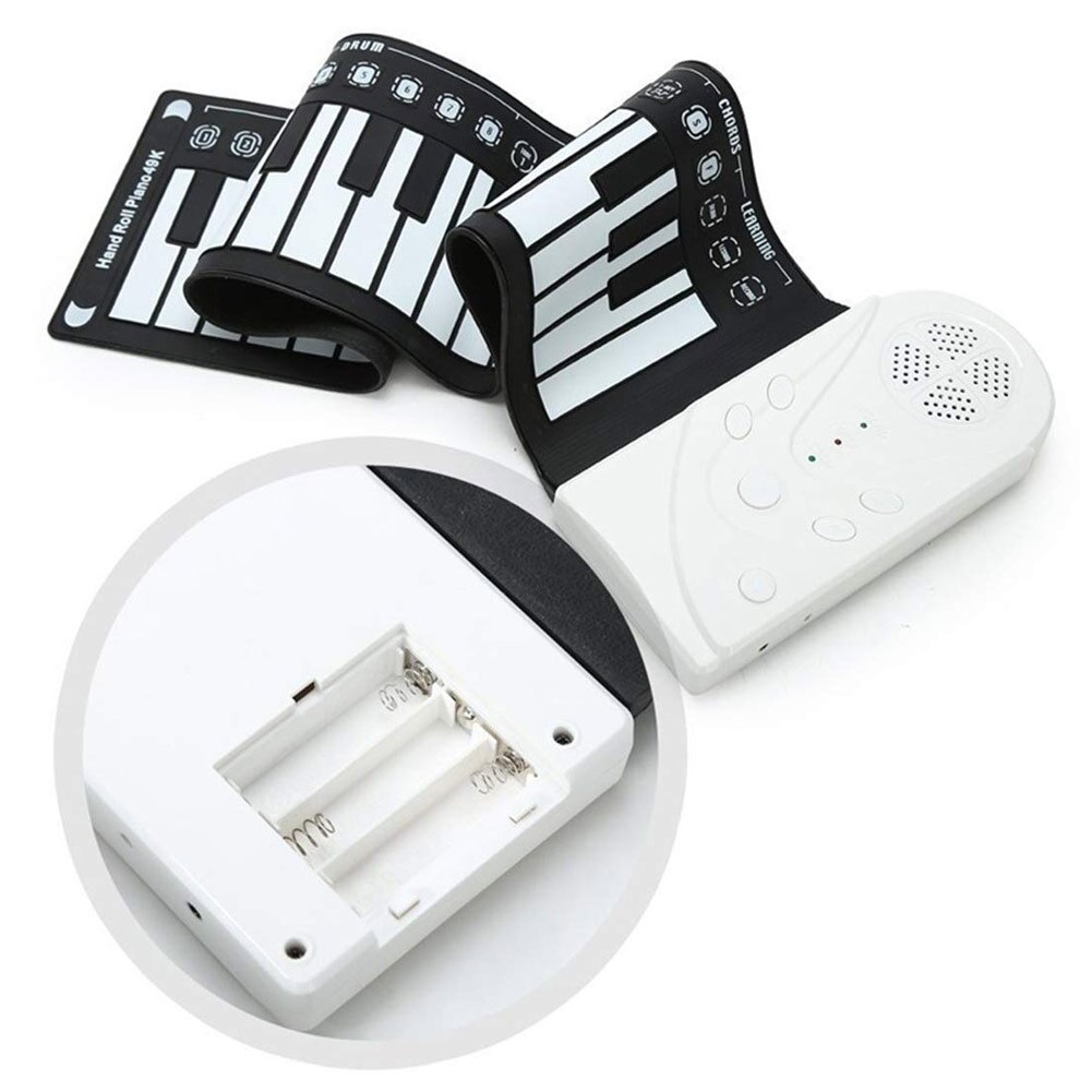 Electronic Hand Roll Keyboard Piano 49 Key Kids Education Tool for Beginners ZJ55: White