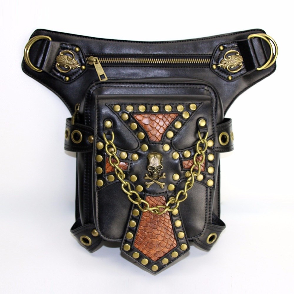 Steampunk, sac ceinture en cuir pour femmes, sacs aux jambes de moto, bandoulière avec support coque de téléphone, sacs noirs, nouveauté