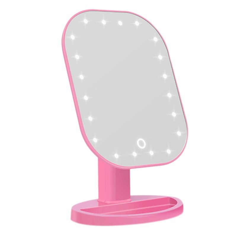LED Mirror Touch Screen Makeup Mirror Vanity Mirror With 20 LED Lights 180 Degree Adjustable Table Luxury Make Up Mirror: Pink