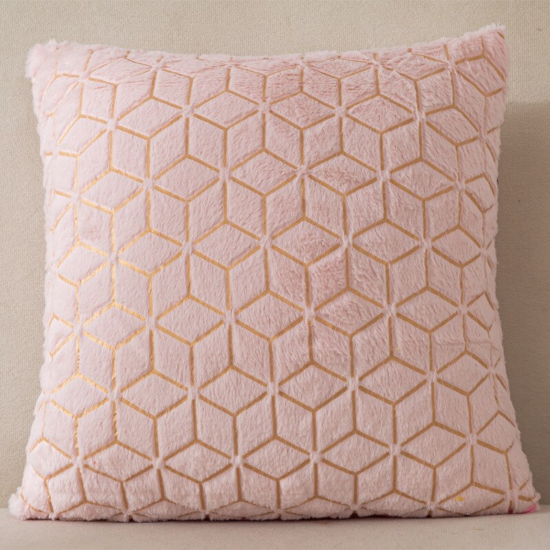 Funda de cojín de felpa, cubierta de almohada de Color sólido, productos textiles para el hogar, cómodos y geométricos, respetuosos con la piel: light pink