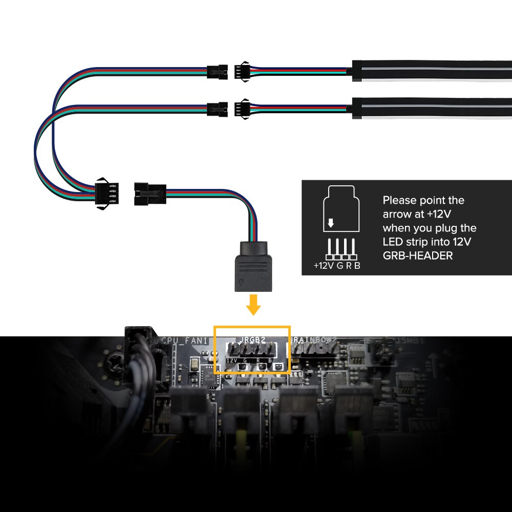 2 stk 50cm ledet neonlyssett til pc msi aura synkronisere aorus asus på datamaskinens hovedkort  ws2812b 60 ledet ledet stripelys  dc5v dc12v: Dc12v 4 pinner lyssett