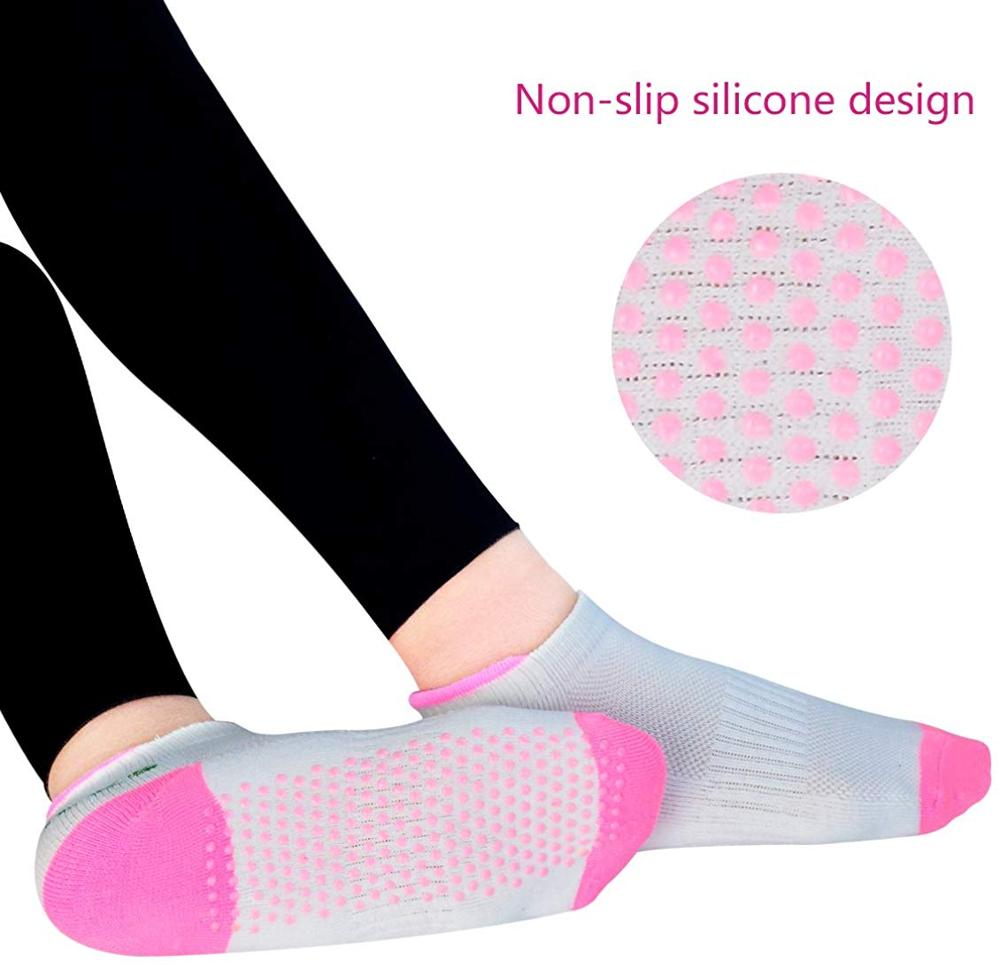 4 coppia di Silicone Dot Cotone di Slittamento Non Skid Yoga Pilates Calzini e Calzettoni con Prese di Cotone per le Donne Pieno Punta di Taglio Basso non Skid Barre Calzini e Calzettoni