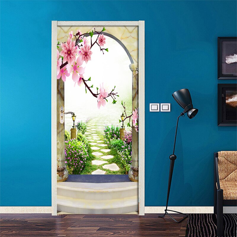 Bedroom Door Stickers Spring Good Scenery Home Decoration Garden Living Room Decoration Door Decals Self-Adhesive 2-Pieces Set