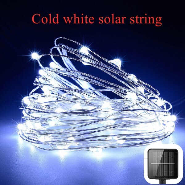 Dimmable LED Solar String Lights Guirlandas de fadas ao ar livre, jardim, decoração do Dia das Bruxas, festa de Natal, feriado, 11m, 21m, 31m: Branco quente / 6-10 W