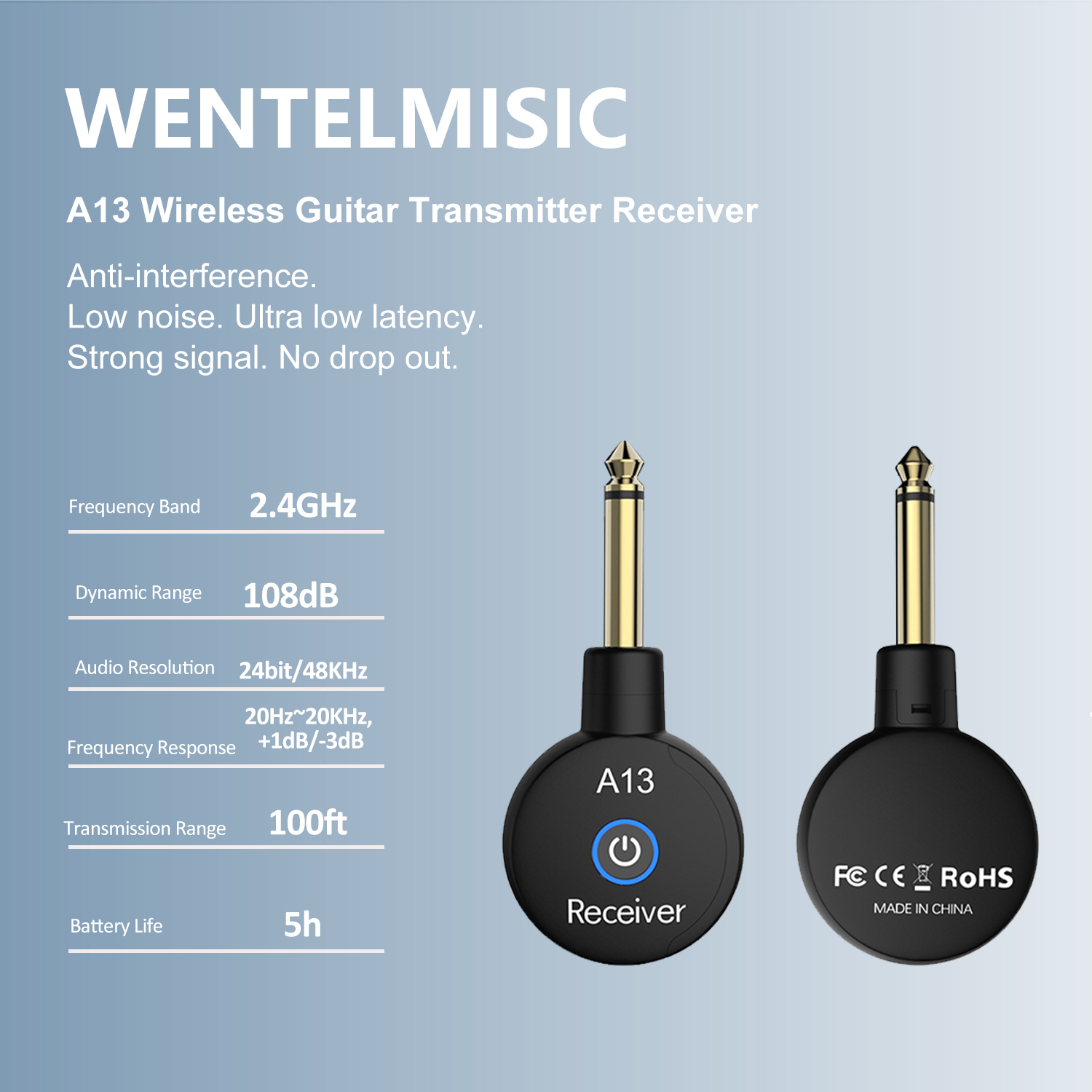Ricevitore trasmettitore per chitarra wireless audio ricaricabile mini sistema per chitarra wireless da 2,4 GHz per strumenti elettrici per chitarra basso