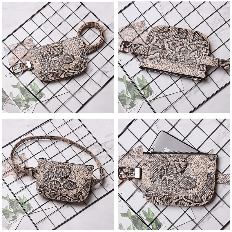 SWDF Women Waist Pack Serpentine Fanny Pack Pu Leather chest Bag Female Snake Skin Belt Bag Female Purse