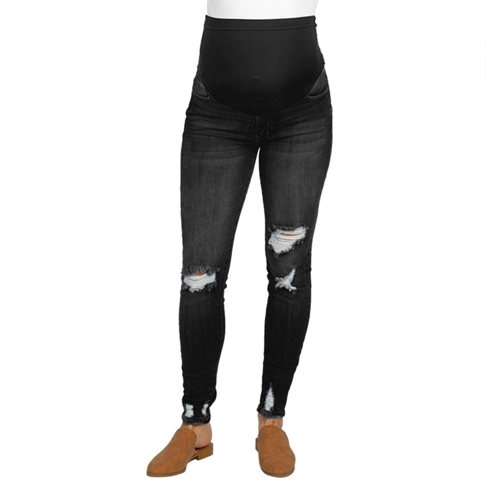 Zomer Vrouw Moederschap Gescheurde Jeans Broek Broek Verstelbare Verpleging Buik Legging Kids Kleding: Black / S