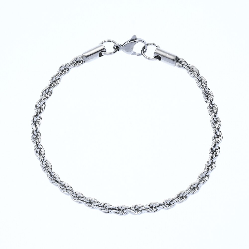 Preço de atacado 316l aço inoxidável banhado a ouro preto torcido corda corrente pulseira para homens e mulheres moda presente jóias: Cor de aço