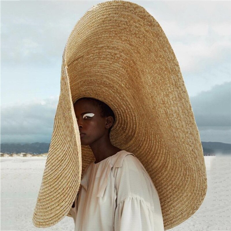 Kvinde stor solhat strandstråhat foldbar halmdæksel overdimensioneret sammenklappelig solskærm strandhat anti-uv