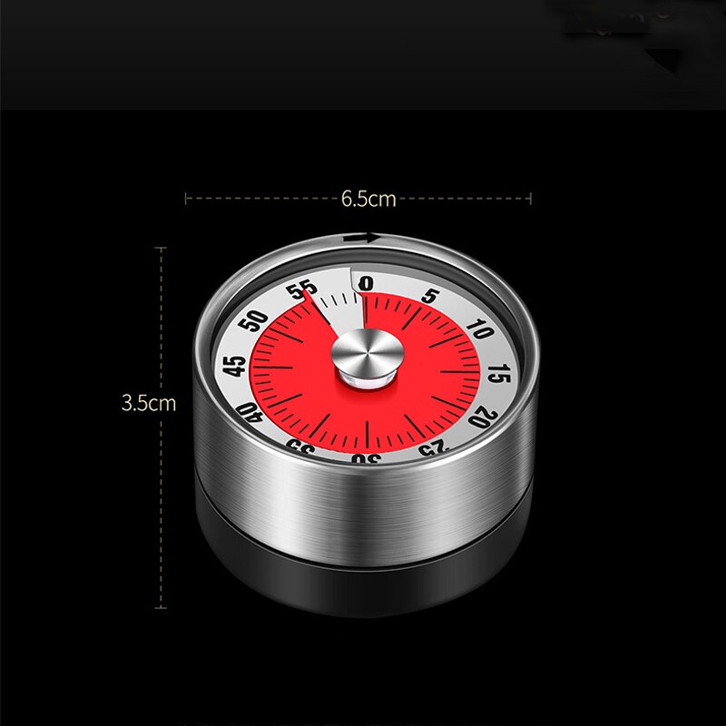1 hour Kitchen Timer Mechanical Cooking Alarm Counter Clock Baking Reminder Stainless Steel Manual Countdown Round Magnetic Red: Red