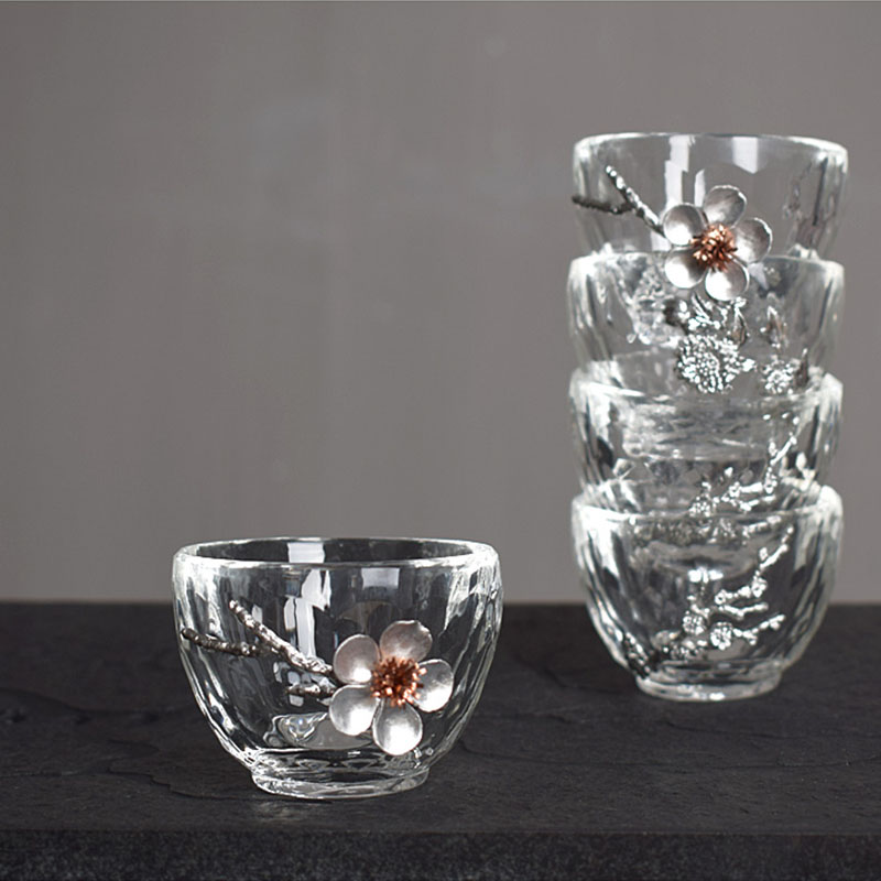 Japanse glazen theekopjes, proefkopjes met kersenbloesem, hoge temperatuur kungfu-theeservies, glaswerk voor thuis, wijnglas, drinkgerei