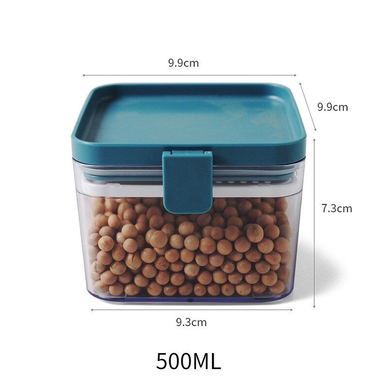 500/1000/1600ML Food Storage Container Plastic Kitchen Refrigerator Noodle Box Multigrain Storage Tank Transparent Sealed Cans: blue 500ml