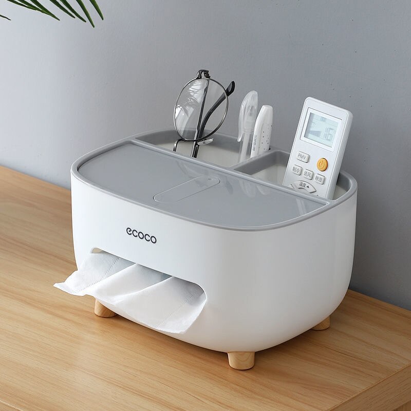 Ecoco Tissue Dispenser Napkin Box Holder Multi Function Remote Control Storage Box Living Room Napkin Organizer: Gray