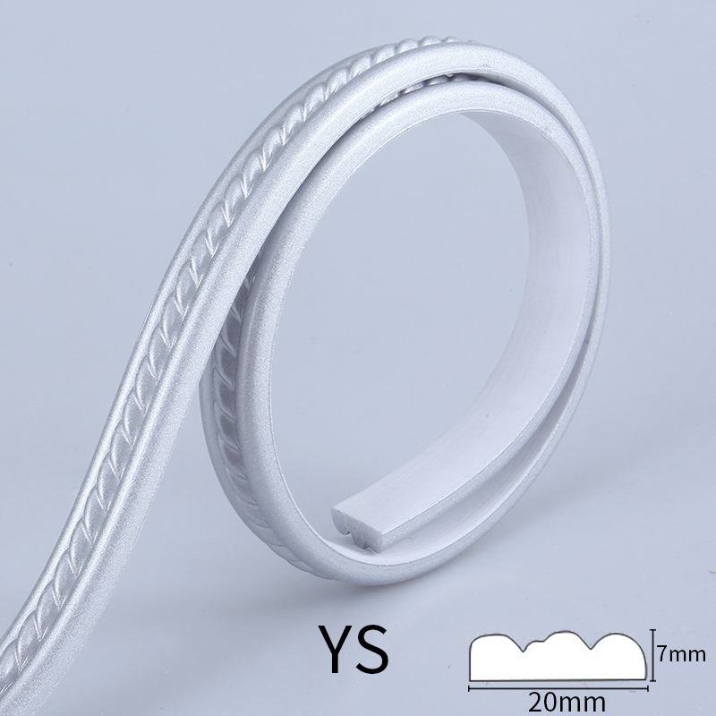3d pvc väggklister linje ram trim mjuk pvc dekorativ linje kantstång: Silver -5m