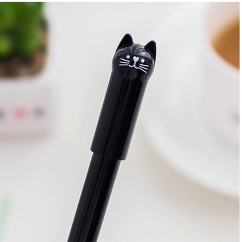 0.5mm Stationery Cute Cartoon Tail Cat Gel Pen For School Office Suppilies With Full Needle Black Pen: Dark Silver