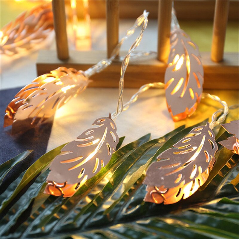 Muslim Iron Gold Leaves String Lights 10 Led Wedding Christmas Birthday Room Courtyard Decorative LED Light Party Lights: Thin leaf
