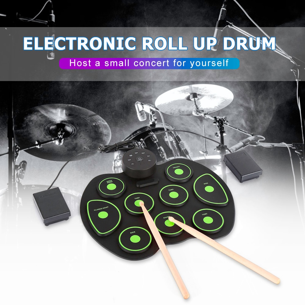 Portable Roll-Up Electronic Drum Silicone USB Digital Drum Pad Kit for Beginners Exercise Training
