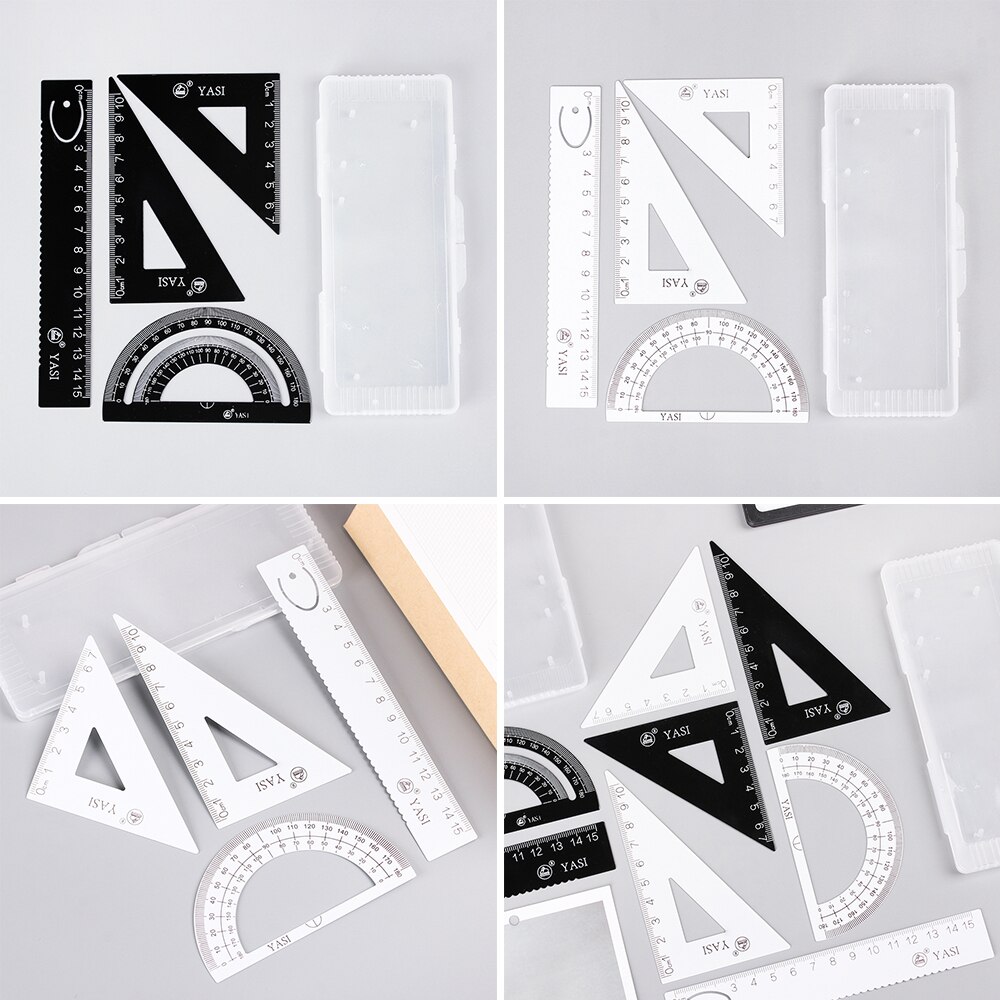 Règle de dessin d'alliage d'aluminium de 4 pièces/ensemble mesurant la règle de Triangle de géométrie étudiants avec la règle de mesure de rapporteur de plaque de Triangle
