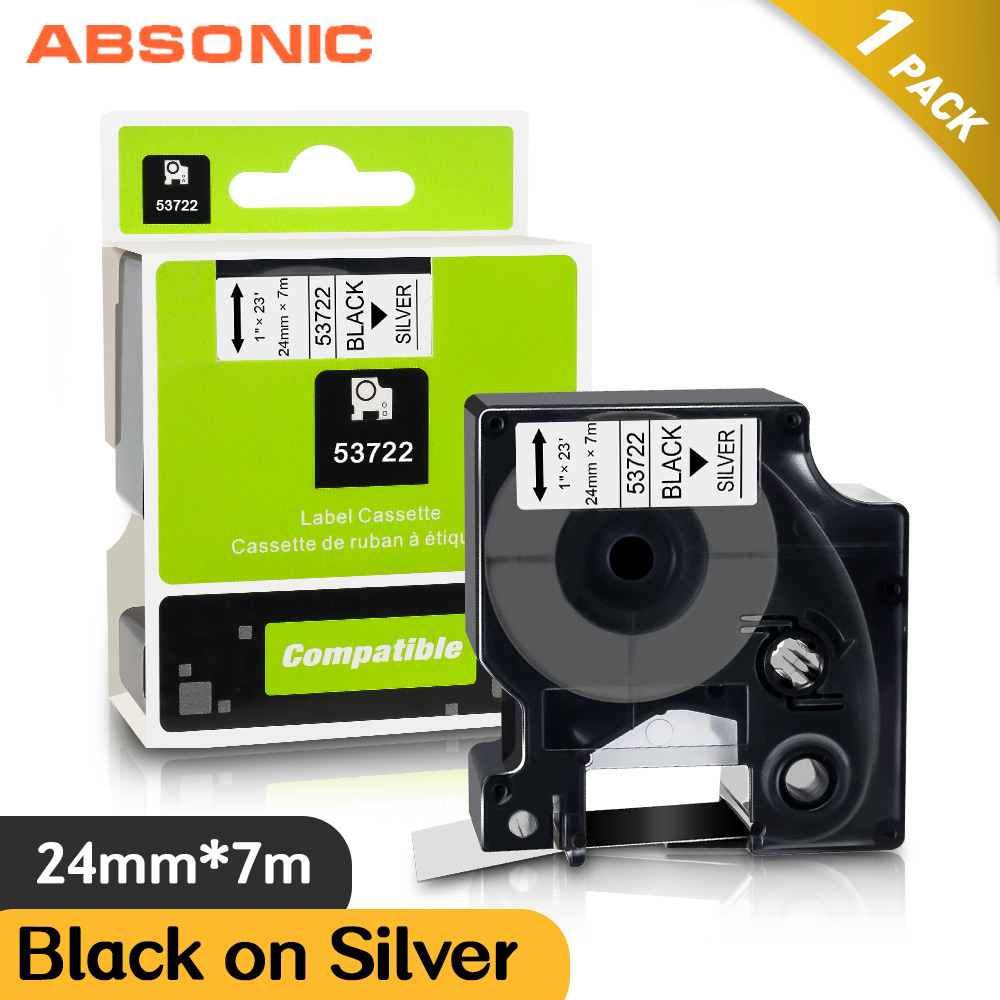 Absonic mieszane kolor 24mm drukarka do etykiet kompatybilny DYMO 53710 53713 53715 53716 53717 53718 53719 taśma z etykietami LabelWriter 450 Duo: Black on Silver