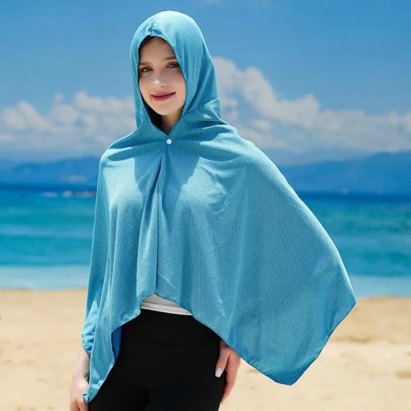 Microvezel strandponcho met capuchon, snel drogend, absorberend, oversized omslagdoek, surf- en zwemponcho, unisex, zwembad- en reisomslagdoek