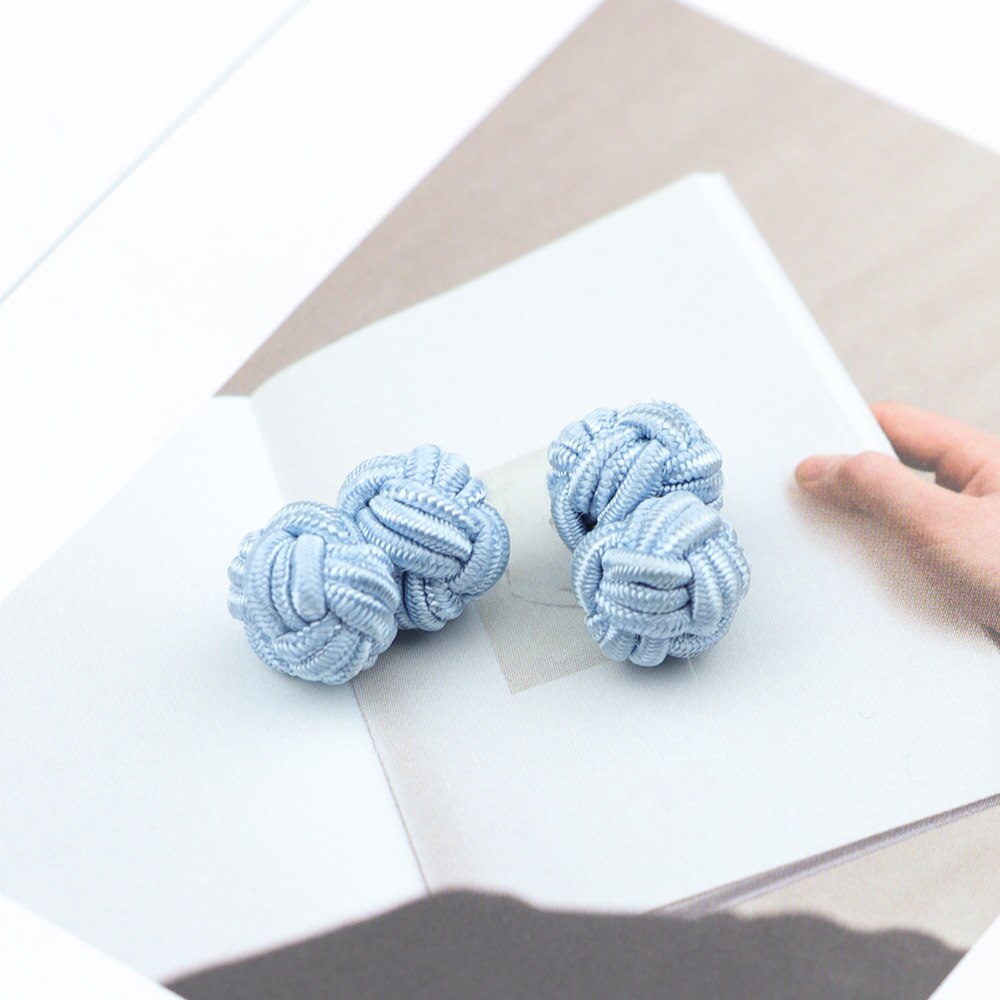 Gemelos con nudo de seda para hombre, gemelos con nudo de seda en colores sólidos, DIY, trenzado, hecho a mano, cuerda doble elástica, manguito de bola, de Novela: 15