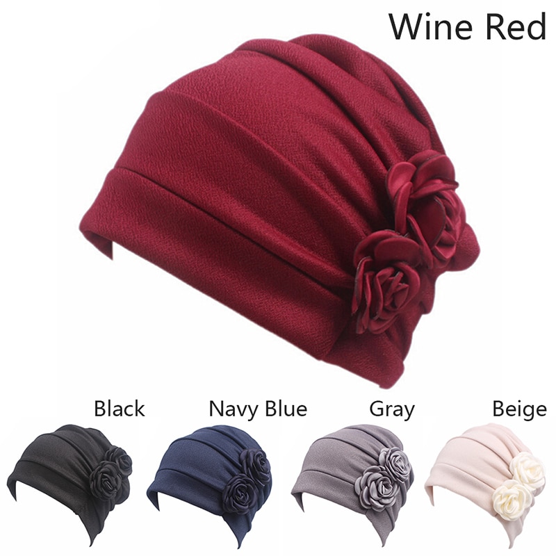Kvinder blomst turban hat dame kræft kemo hårtab hætte hoved tørklæde wrap cover 5 farver