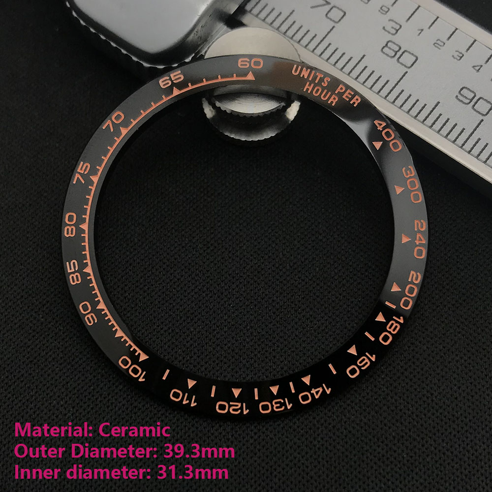 Daytona Geneigten Metall oder Keramik lünette einfüGen 39.3 * mm * 31,3mm Für Daytona uhr teile (Keine Leucht): Braun