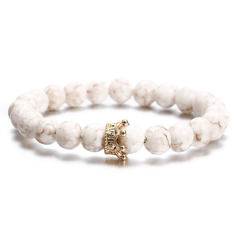 Bracelet de Couple avec couronne en perles CZ, pour de saint-valentin, à la: WHITE