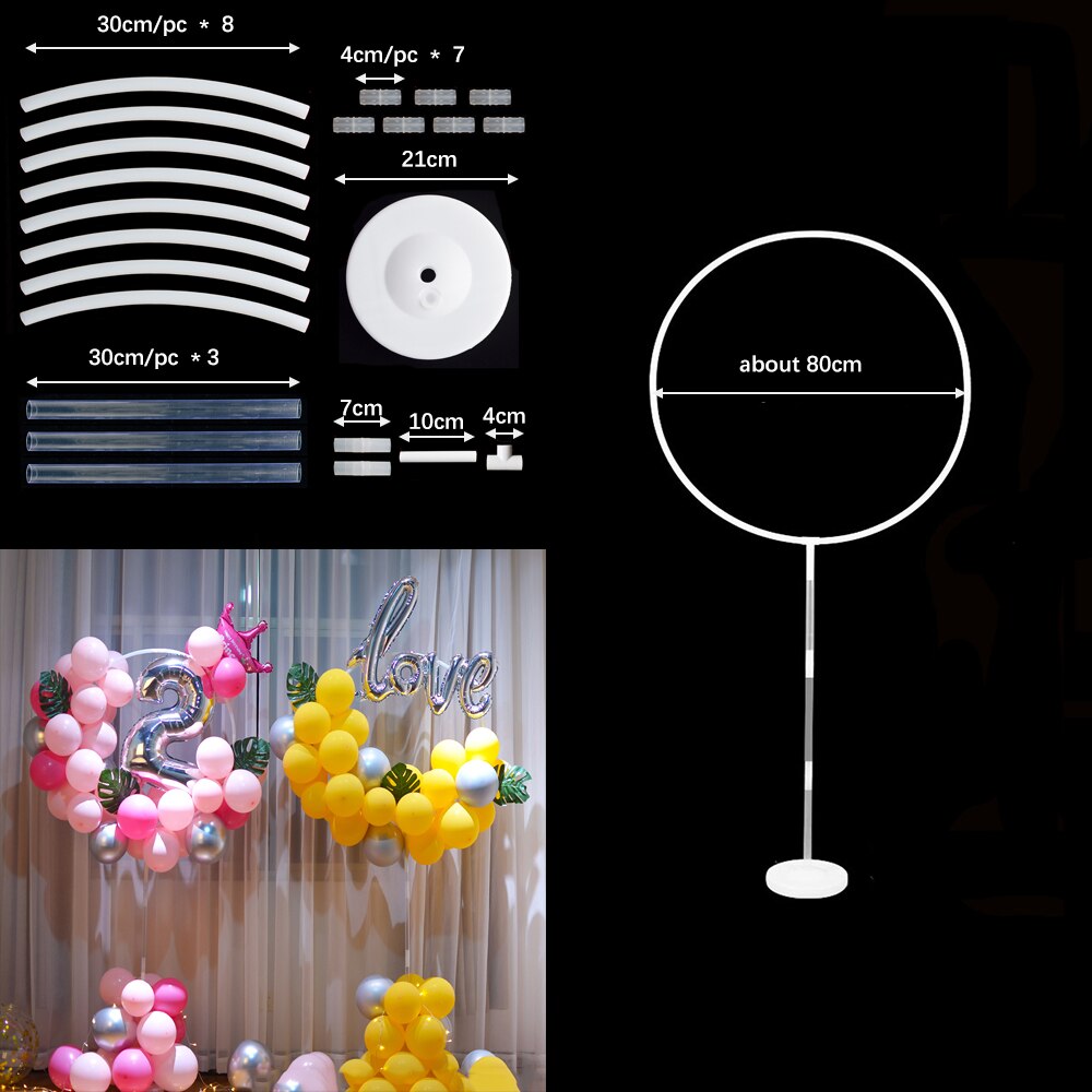 Arche ronde pour ballons, Base de poteau, support de cadre de couronne en plastique, décoration de fête prénatale, anniversaire, mariage: 80cm (with base)